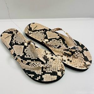 Brand New Tory Burch Women’s Snakeskin Embossed Leather Flip Flops Size 8